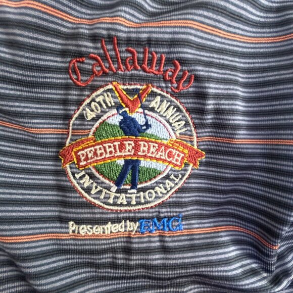 Callaway Mens Striped Long-Sleeve Golf Polo Shirt Pebble Beach Invitational EMC - Picture 3 of 8
